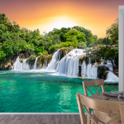 Fototapet 3D Personalizat Living si Dormitor-Cascadă In Padure