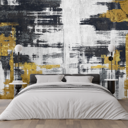 Fototapet Personalizat Abstract Alb-Negru cu Accente Aurii