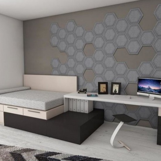 Panou Decorativ Acustic din Fetru Hexagon Fagure 300x259 mm