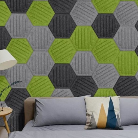 Panou Decorativ Acustic din Fetru Hexagon cu Dungi 300x259 mm