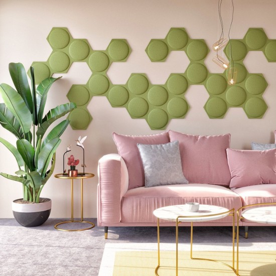 Panou Decorativ Acustic din Fetru Hexagon cu Cerc  300x259 mm