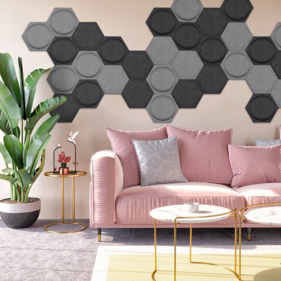 Panou Decorativ Acustic din Fetru Hexagon cu Cerc  300x259 mm