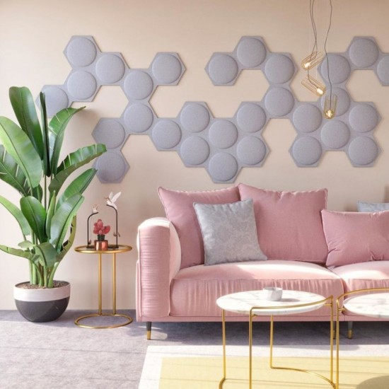 Panou Decorativ Acustic din Fetru Hexagon cu Cerc  300x259 mm