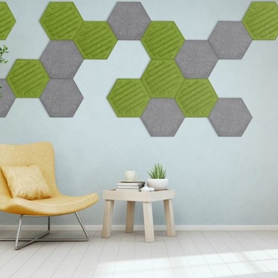 Panou Decorativ Acustic din Fetru Hexagon cu Dungi 300x259 mm
