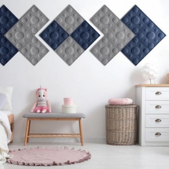 Panou Decorativ Acustic din Fetru Patrat Buline 300x300mm